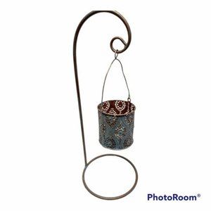 Tea Light Candle Holder Metal Copper Tone Patina Finish Hanging